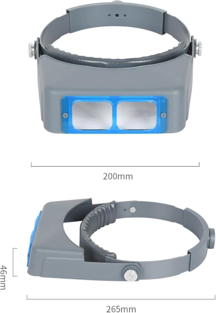 Grijze hoofdband loepbril met verwisselbare lenzen en 1.5X tot 3.5X vergroting voor hobby en reparatie