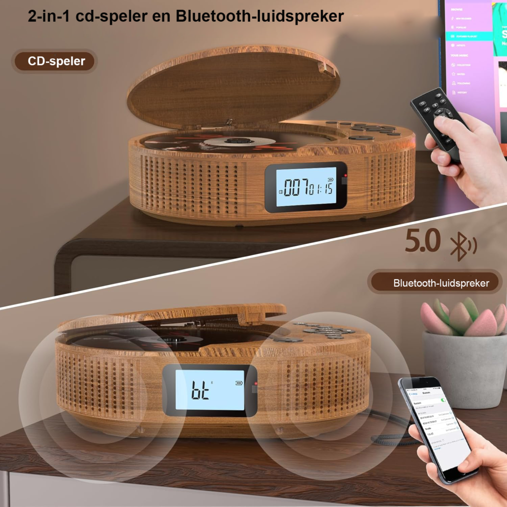 Draagbare CD speler met Bluetooth en FM radio - Discman kind en boombox - Compact muziekspeler met AUX en USB - Inclusief afstandsbediening