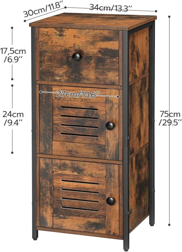Nachtkastje met Lade en Verstelbare Plank - Zijkast met Louverdeuren voor Slaapkamer, Woonkamer of Hal - Vintage Opbergkast voor Woonruimte