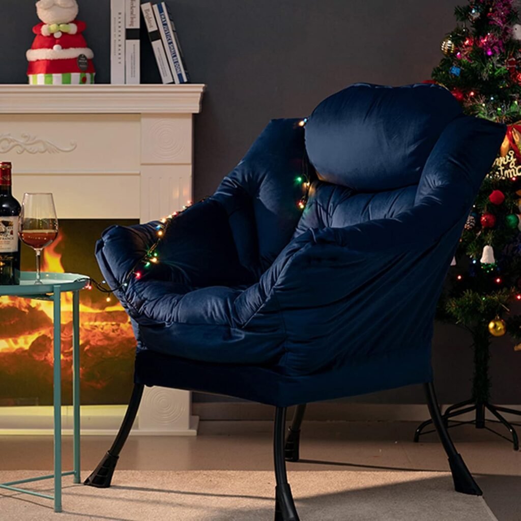 Relax fauteuil met armleuningen donkerblauw – lounge stoel met stalen frame voor woonkamer en slaapkamer – comfortabele lees- en ontspanningsstoel