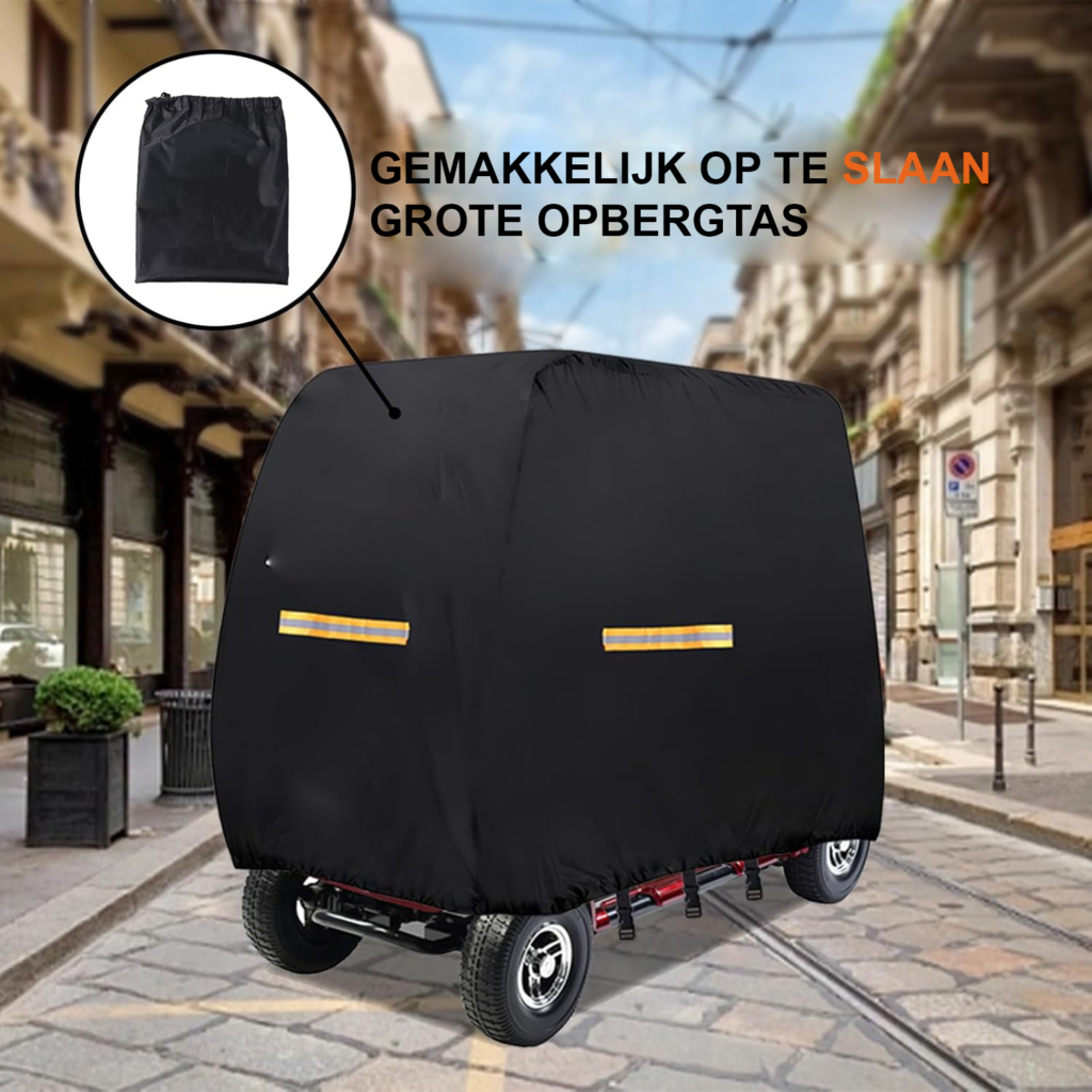 Scootmobiel beschermhoes waterdicht - regenhoes 420D Oxford stof - reflecterende strips en 3 gespen - 124x58x99 cm met opbergtas