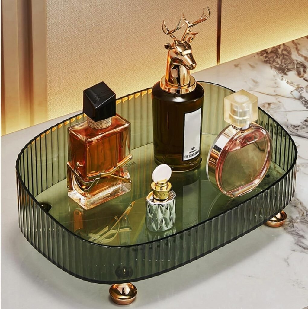 Make-up en parfum organizer groen decoratieve opbergtray voor badkamer en wastafel cosmetica en sieraden opslag tafel en aanrecht organizer