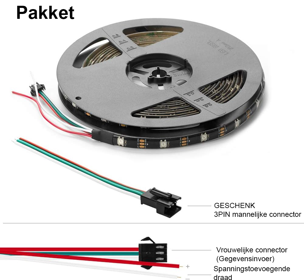 LED Strip RGB 5050 SMD Pixel Strip - Programmeerbare Pixelverlichting Droomeffect - Flexibele Zwarte PCB - 5 m 30 pixels p/m 150 pixels