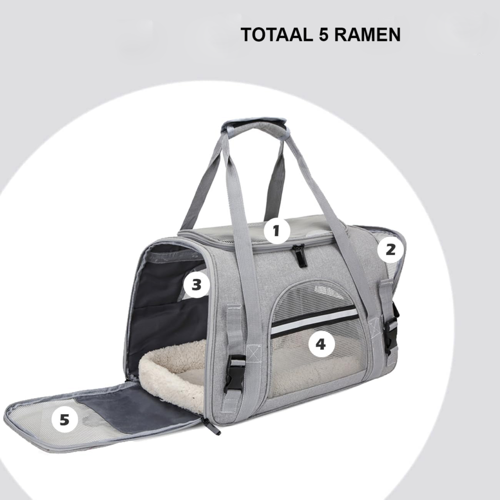 Dieren transportbox vouwbaar en ademend - Reismand voor kleine honden en katten - Met uitneembare pluche mat - 43x28x25 cm