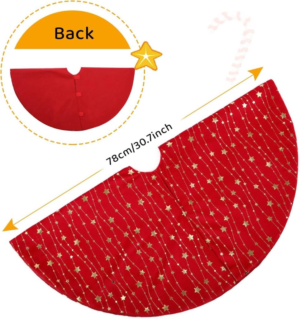 Ronde kerstboomdeken rood pluche - Kerstboomrok met sterren patroon - Sierdeken voor kerstboomstandaard - Ø 78 cm kerstdecoratie
