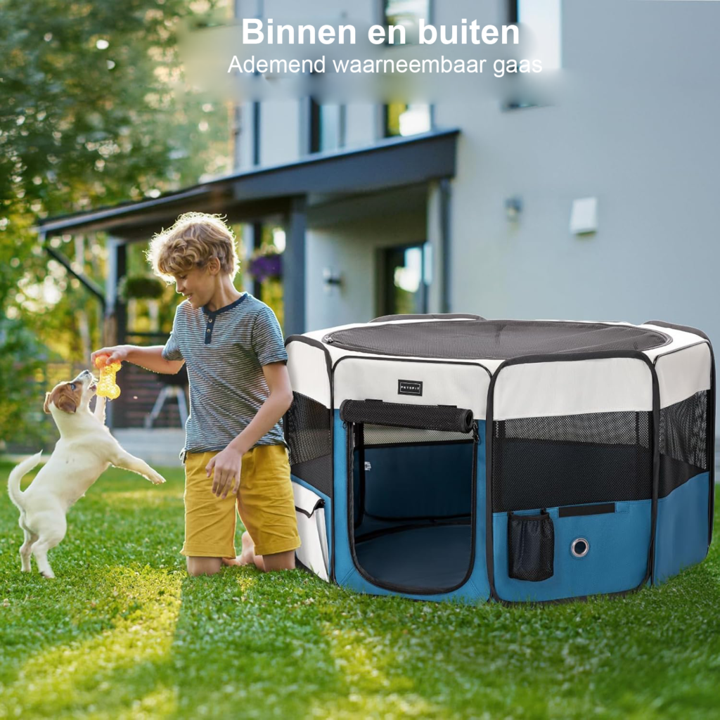 Opvouwbare puppyren M waterdichte hondenren wasbare dierenren met rits grijs blauw camping en reis gebruik kleine huisdieren playpen