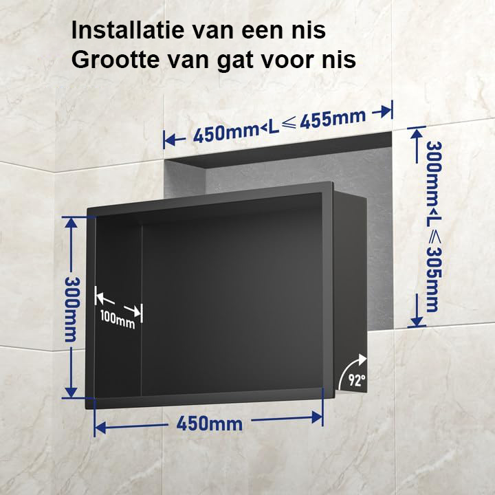 RVS Douche Nis 45x30x10 cm - Inbouwnis Badkamer Opbergrek - Gouden Muurvak van Roestvrij Staal - Douche Accessoire