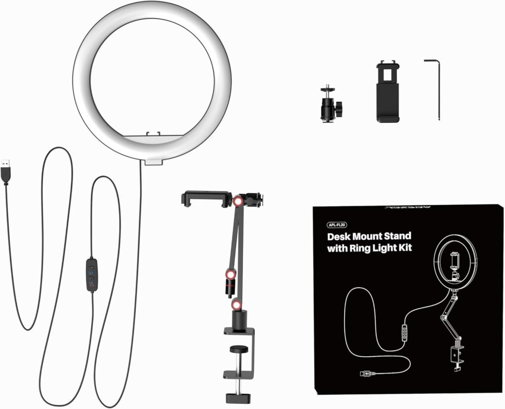 Ringlamp 10 Inch met Telefoonhouder - Dimbare LED Bureaulamp voor Vloggen en Videovergaderen - Afstandsbediening - Geschikt voor Streaming en Selfies