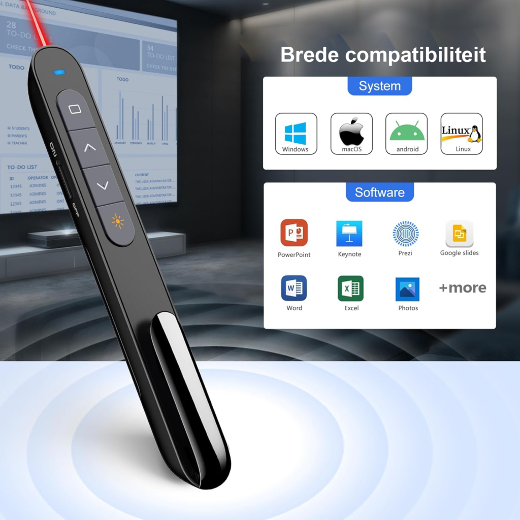 Draadloze presentatie afstandsbediening met laser pointer RF 2.4GHz voor PowerPoint zwart