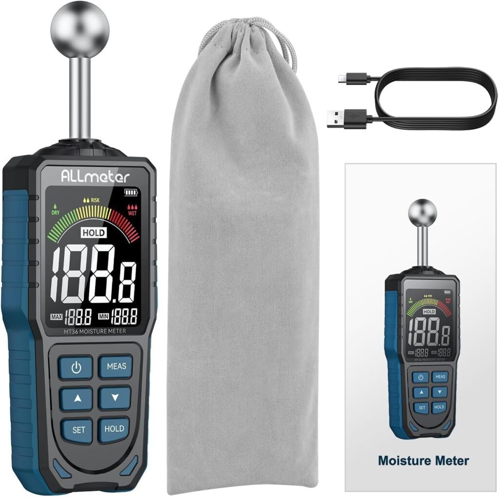 Oplaadbare Vochtmeter - Digitale Materiaaltester met Kleur LCD Display en Akoestisch Alarm - Voor Muren, Vloeren en Plafonds - 5-40 mm Meetdiepte