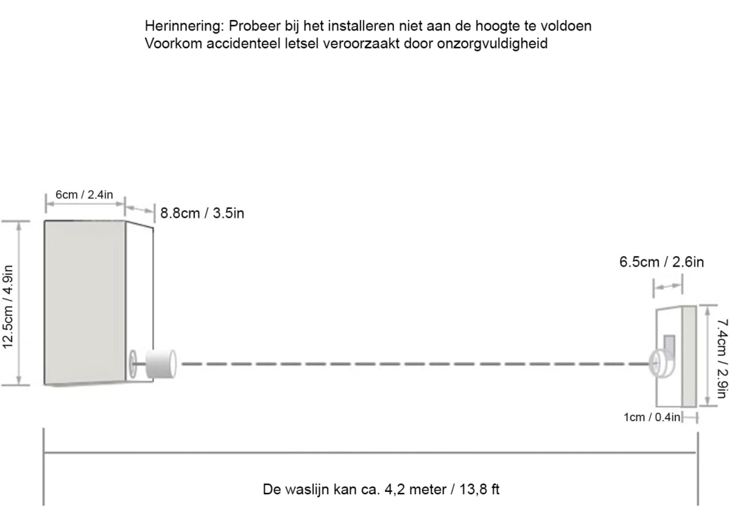 Uittrekbare waslijn van roestvrij staal wit voor binnen en buiten tot 4,2 meter