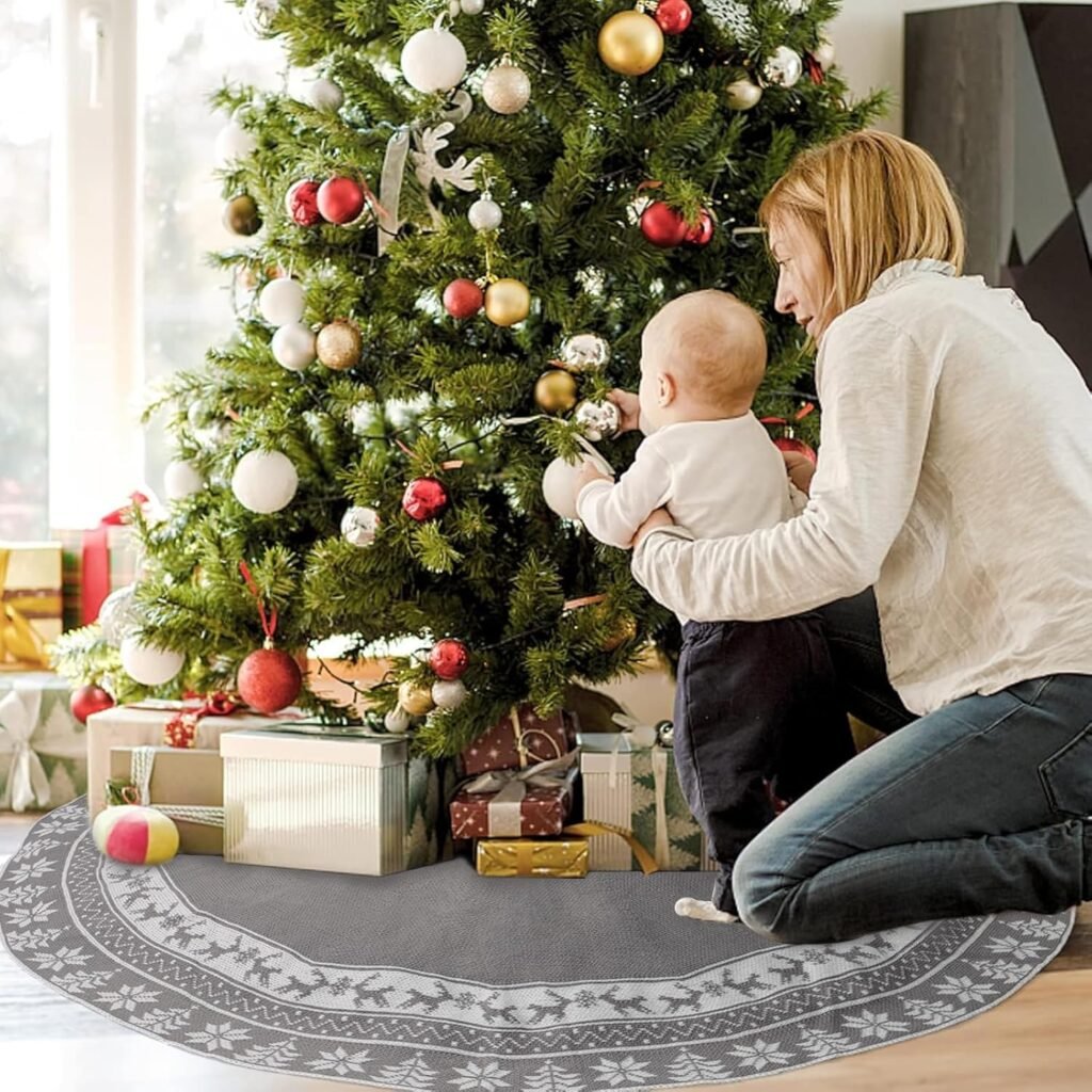 Kerstboomrok 122 cm grijs rustieke kerstboommat ter decoratie en afwerking onder kerstboom voor thuisgebruik