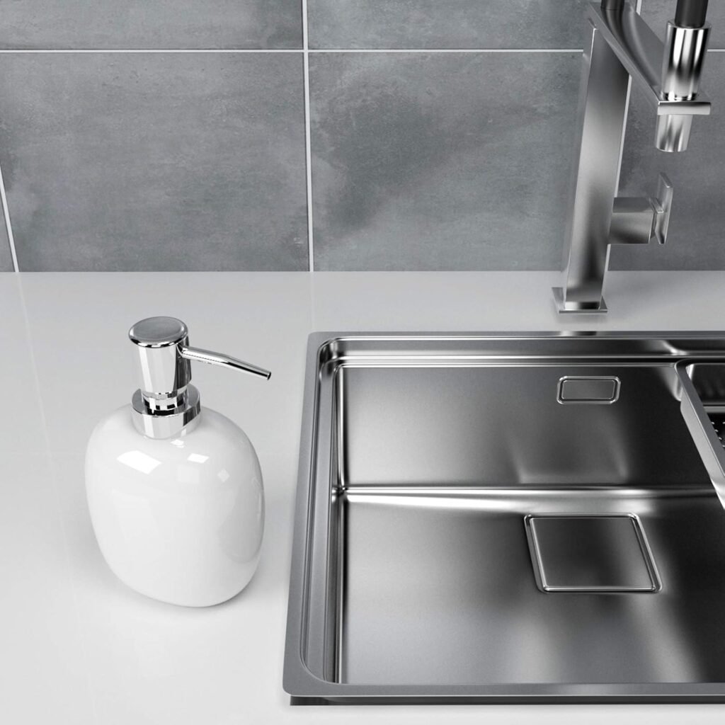 Witte keramische zeepdispenser 450ml met handzeep pomp voor badkamer en keuken met modern design
