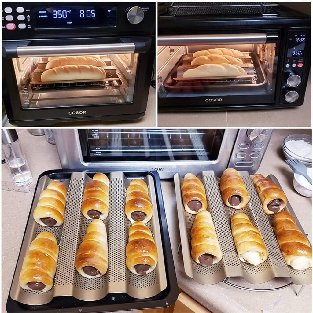 Baguette Bakvorm 3-Vaks met Doek - Perforeerde Antiaanbak Baguette Plaat voor Franse Stokbroden - Ovenbestendig Bakblik 38x24 cm