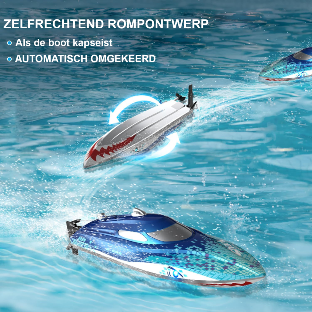 RC boot met LED licht en afstandsbediening voor kinderen met haai design en 2.4GHz besturing
