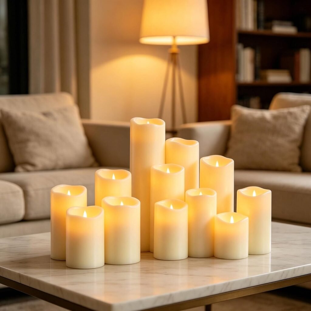 Set van 12 ivoorwitte LED kaarsen van was met afstandsbediening, timerfunctie en vlamloos ontwerp voor sfeervolle decoratie