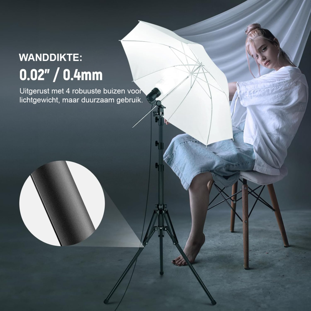 Camerastatief 178 cm - Metalen Tripod met Draagtas - Omkeerbare Poten voor Ringlamp, Softbox en Fotografie - 1/4 inch Schroefdraad