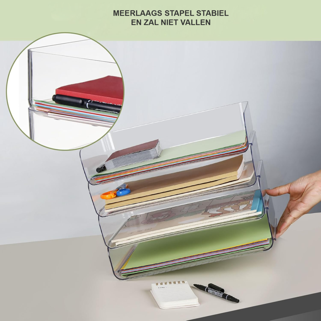 A4 documentenbak set van 4 stapelbare plastic brievenbakken voor bureau en kantoororganisatie