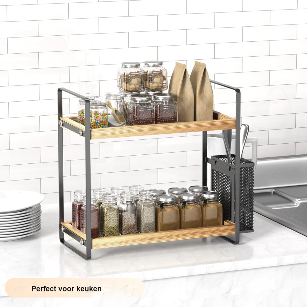Houten make-up organizer met 2 lades voor cosmetica en huidverzorging