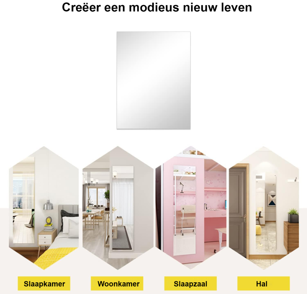 Zelfklevende rechthoekige spiegeltegels voor wanddecoratie, 30 x 21 cm