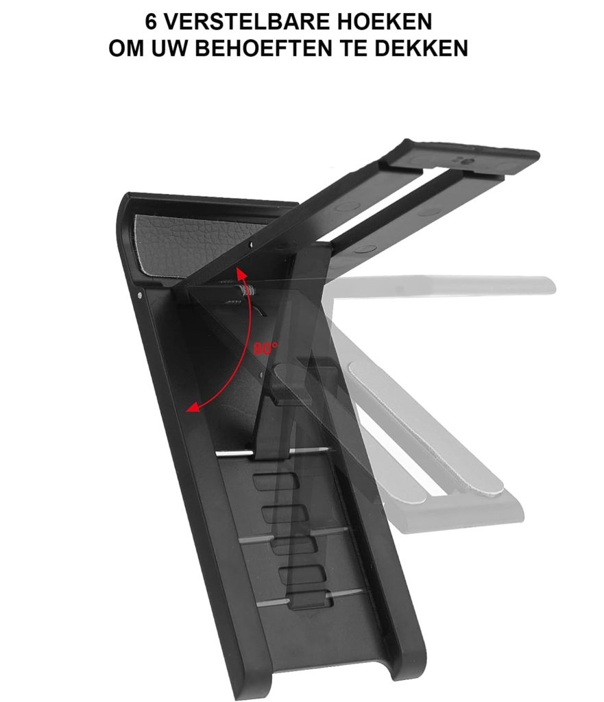 Verstelbare zwarte telefoonstandaard voor bureau met handsfree smartphonehouder