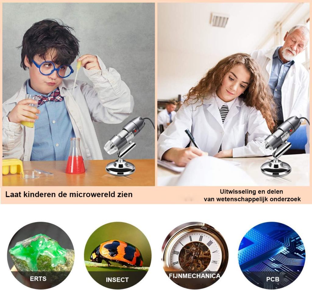 USB microscoop camera met digitale vergroting en metalen standaard voor Android en Windows