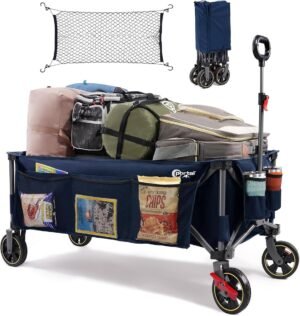 Opvouwbare bolderkar XXL 250L met 160 kg draagvermogen, bekerhouder en zijvak voor strand, tuin, camping en boodschappen