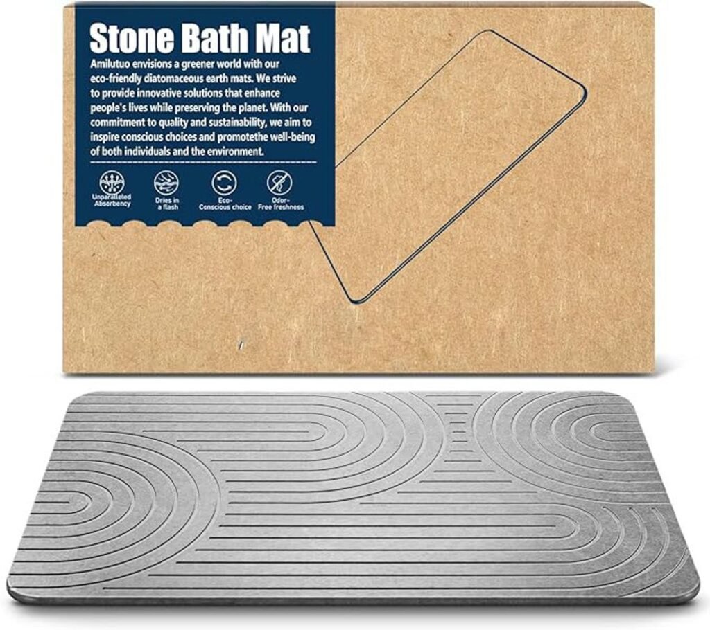 Grijze diatomiet badmat 60x39 cm, antislip en sneldrogend met waterabsorberende werking voor de badkamer