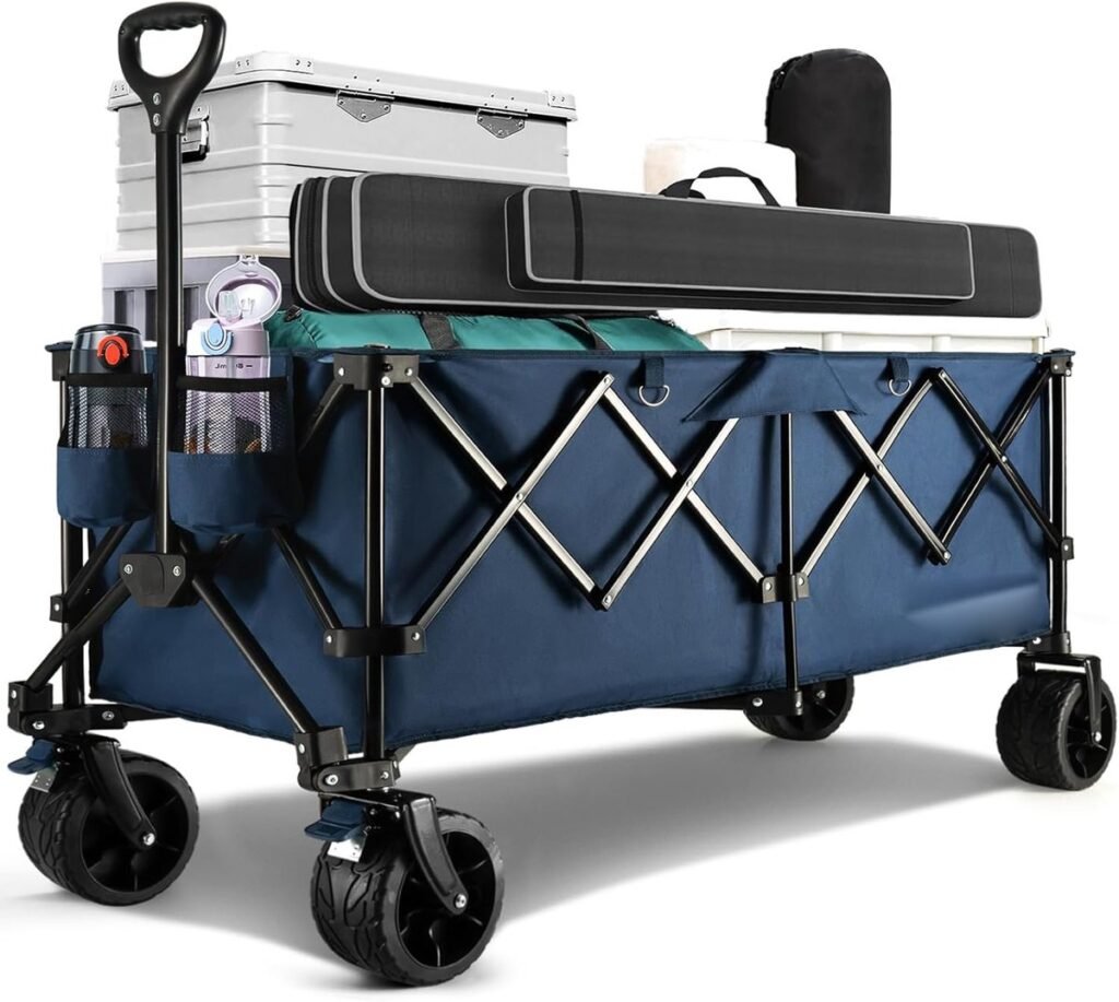 Opvouwbare bolderkar 300L met 200 kg draagvermogen, all-terrain wielen en verstelbaar handvat voor strand, camping en tuin
