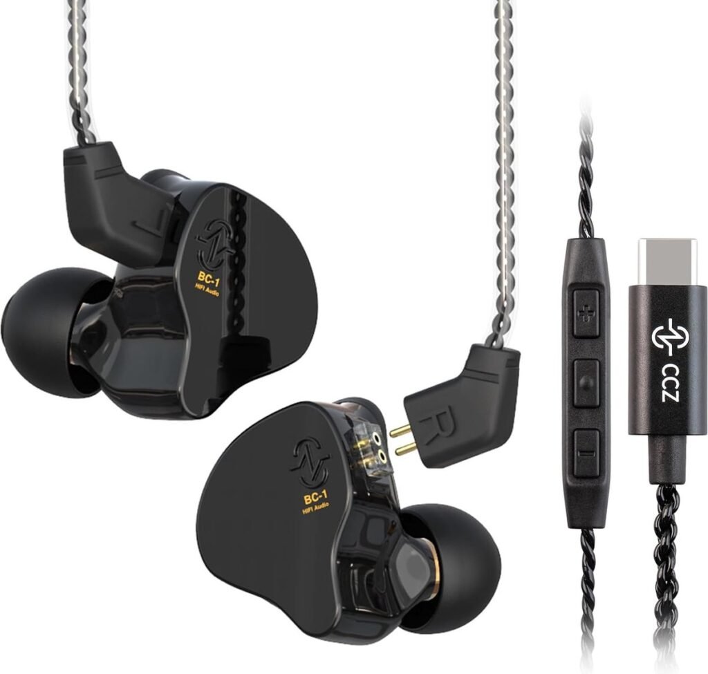 Hybride in-ear oordopjes met HiFi monitor, diepe bas, microfoon en Type-C kabel in zwart