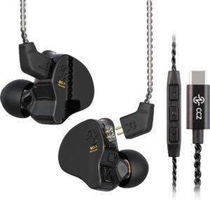 In Ear Oordopjes Hybride 1BA 1DD – Hifi In Ear Monitor met Diepe Bas – Lichtgewicht IEM met Microfoon – Type C Kabel, Zwart