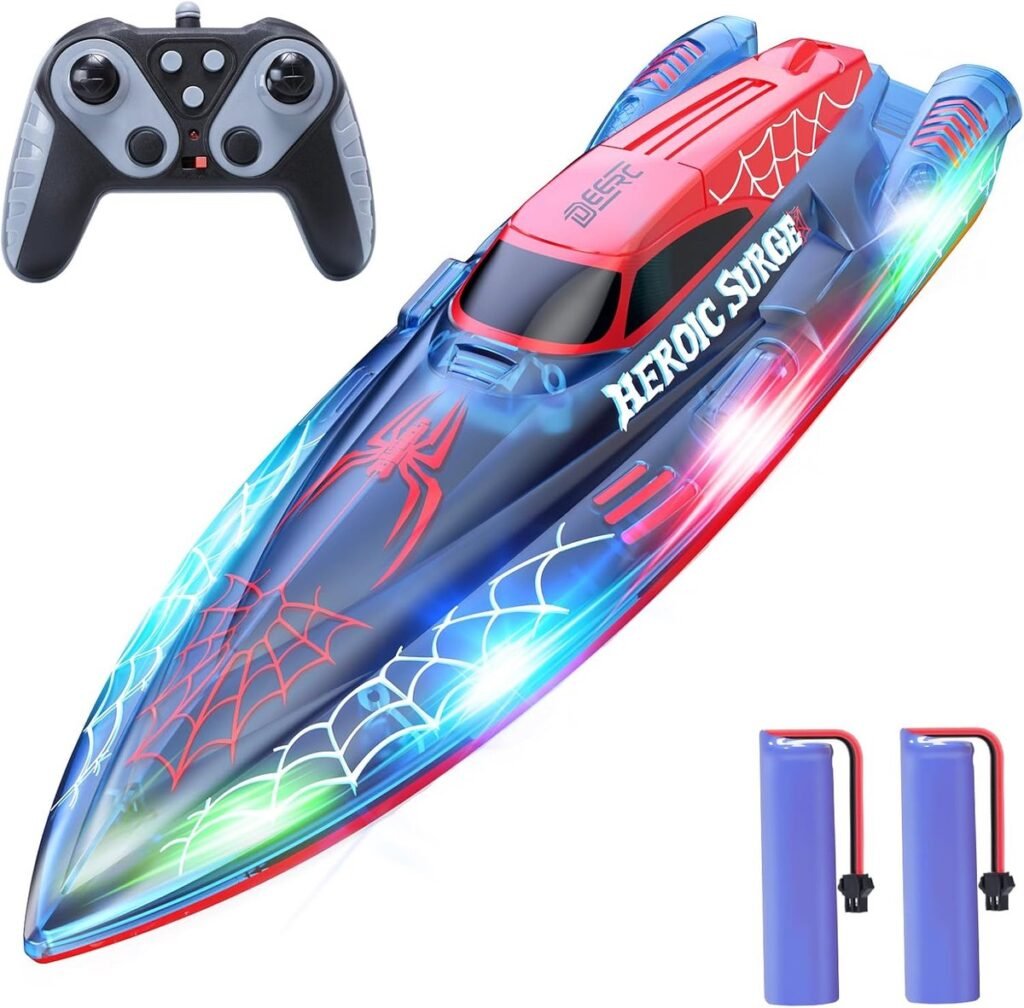 RC boot 33 cm met LED-verlichting, 2,4 GHz afstandsbediening en spinfunctie, inclusief 2 batterijen