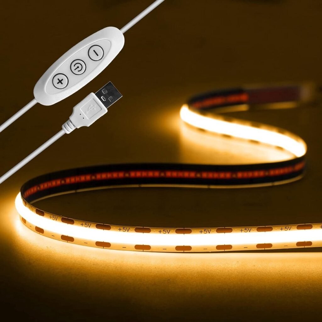 USB LED-strip 2 meter, warm wit 3000K, dimbaar COB lichtband 8 mm voor interieurverlichting