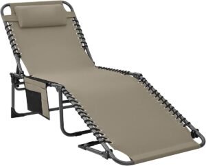 Opvouwbare Ligstoel met Kussen – Tuinligstoel – 5 Standen Rugleuning – Strandstoel voor Tuin, Camping en Vakantie – 190 x 59 cm