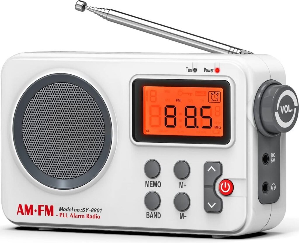 Batterijradio FM/AM met groot display, alarmklok en USB- en batterijvoeding