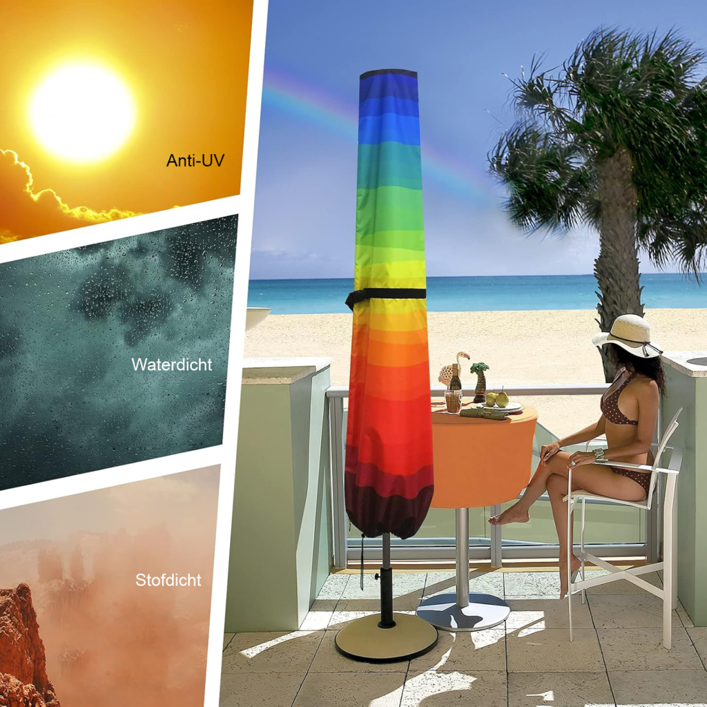 Parasolhoes 420D met telescopische stok - waterdichte beschermhoes voor parasols van 2,4 tot 3,4 meter