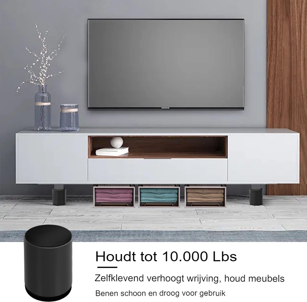 Zelfklevende bedverhogers van koolstofstaal, set van 4, voor extra opbergruimte onder het bed