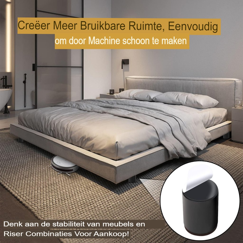 Zelfklevende bedverhogers van koolstofstaal, set van 4, voor extra opbergruimte onder het bed