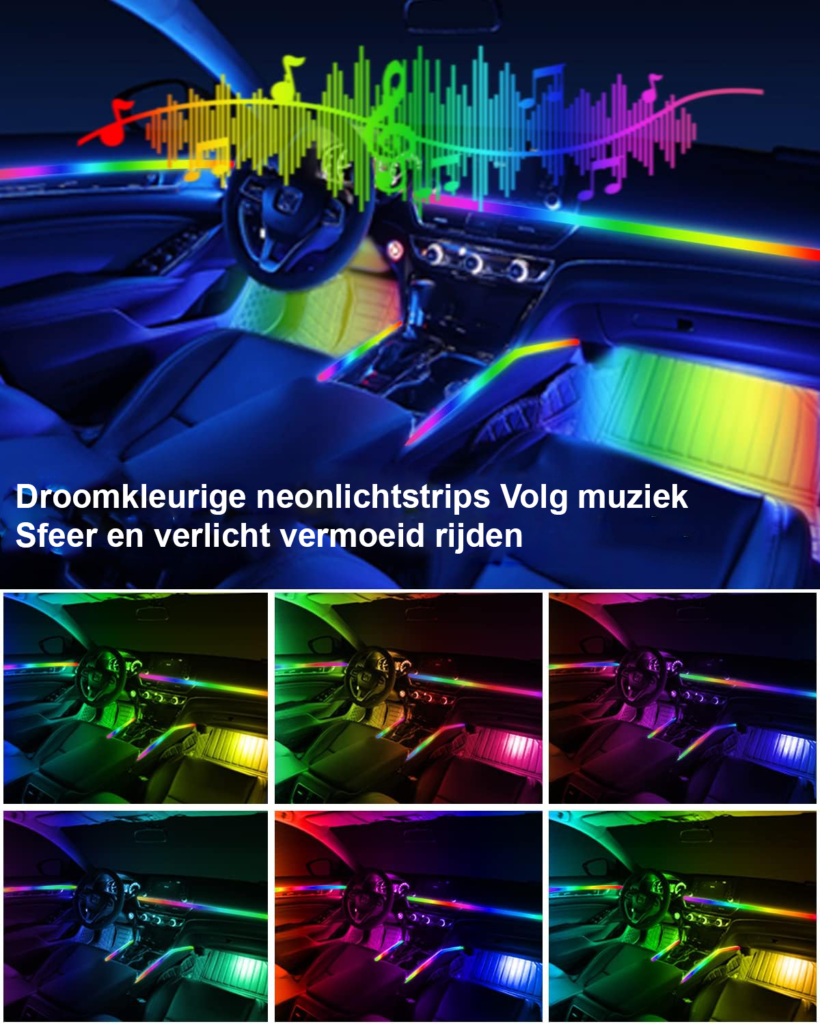 Auto interieur LED verlichting set met draadloze bediening en muziekgestuurde sfeerverlichting