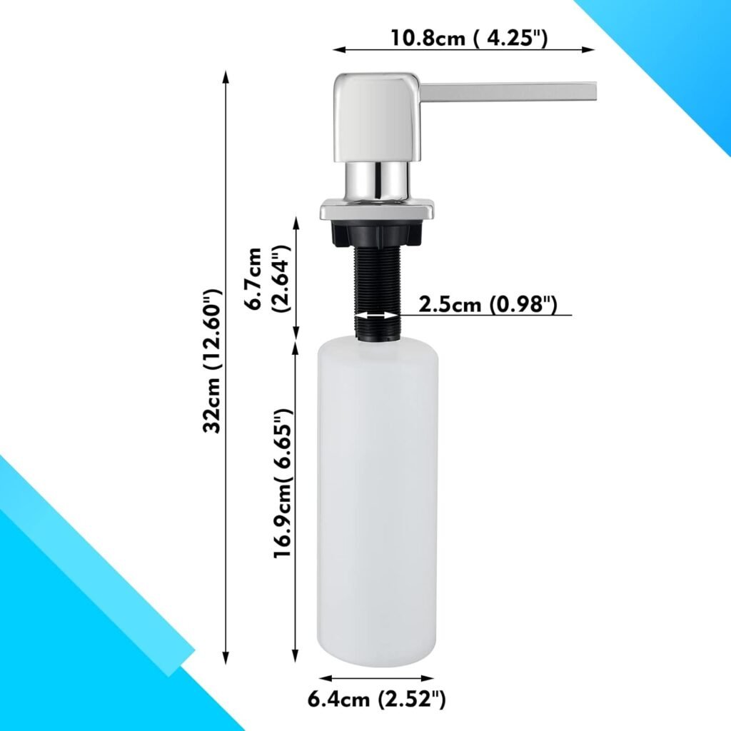 Ingebouwde zeepdispenser voor keuken en wastafel, 500 ml, chroom met navulfles en verlengslang