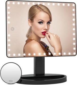 Make-upspiegel met LED-verlichting en touchscreen, verstelbare standaard voor kaptafel
