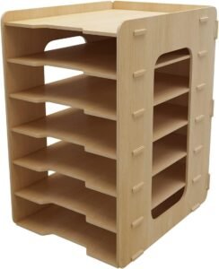 Documentenbak A4 Hout met 7 Vakken – Documentenhouder en Bureau Organizer – Voor Papieren, Mappen en Brieven – Kantoor en Studie
