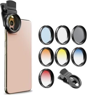 Mobiele telefoon camera lens set 8-in-1 met 37mm filters en clip voor iPhone en Samsung smartphones