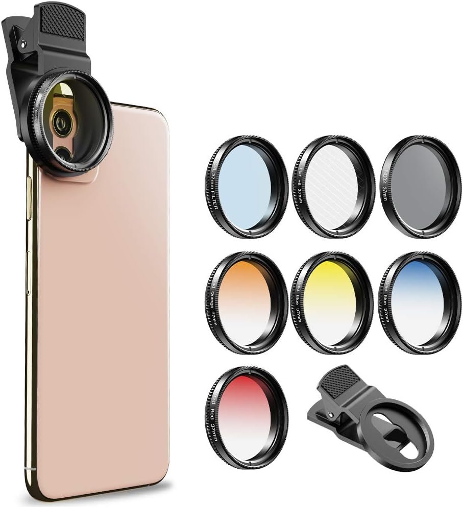 Mobiele telefoon camera lens set 8-in-1 met 37mm filters en clip voor iPhone en Samsung smartphones