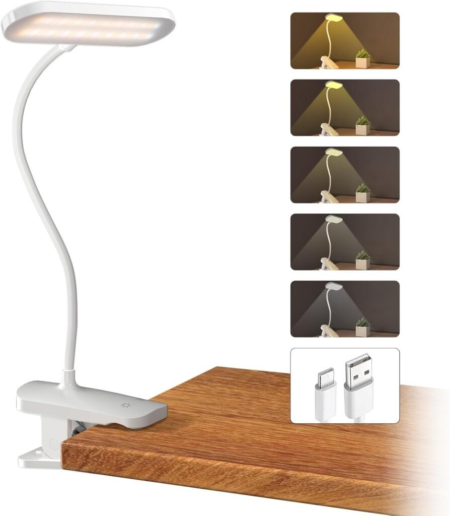 Oplaadbare clip-on leeslamp met flexibele arm, touch control en 5 helderheidsniveaus voor bed en boeken lezen