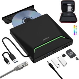 Externe DVD Brander USB 3.0 – CD/DVD Speler voor Laptop en Desktop – 3 USB-Poorten en SD/TF Kaartlezers – Compatibel met Windows, Linux en Mac OS