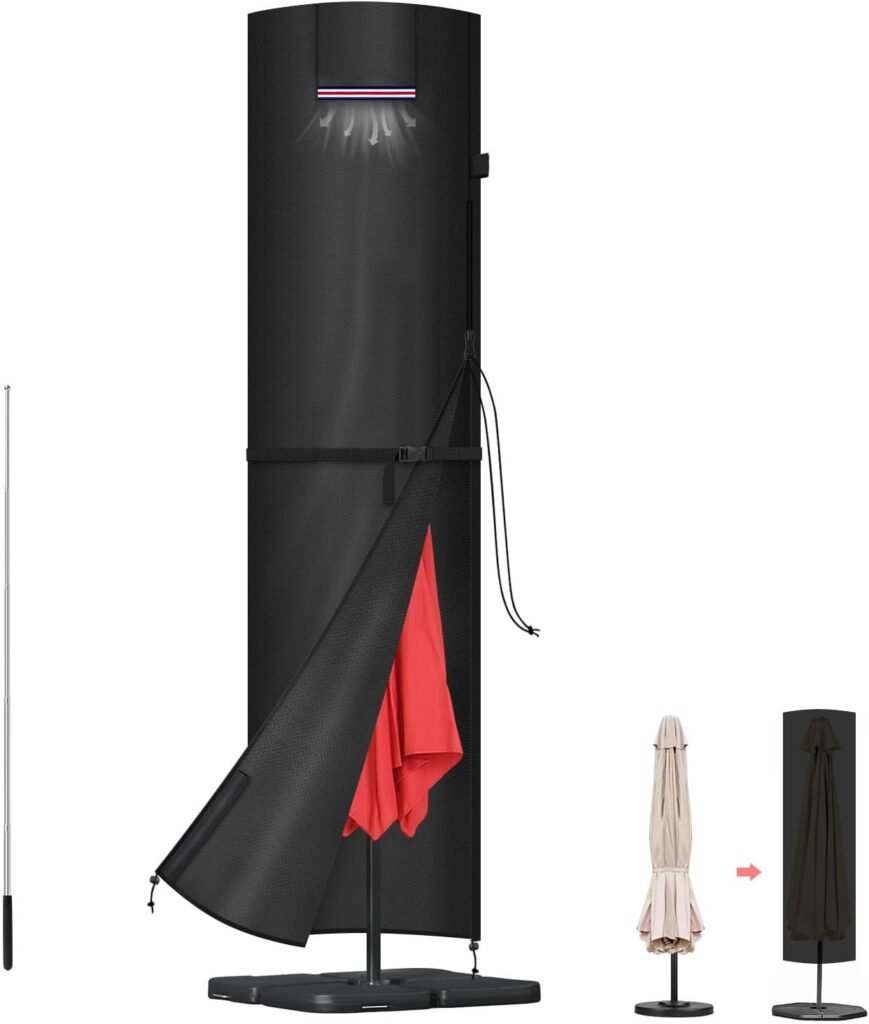 Waterdichte parasolhoes van 420D Oxford stof voor parasols tot Ø 3,5 m, met stok, 240 x 58 x 58 cm