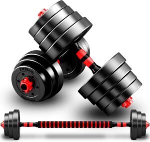 Verstelbare Halterset 10 kg met Barbell Link – Dumbbell Set voor Krachttraining en Thuisfitness – Zwart IJzer met Opbergkoffer