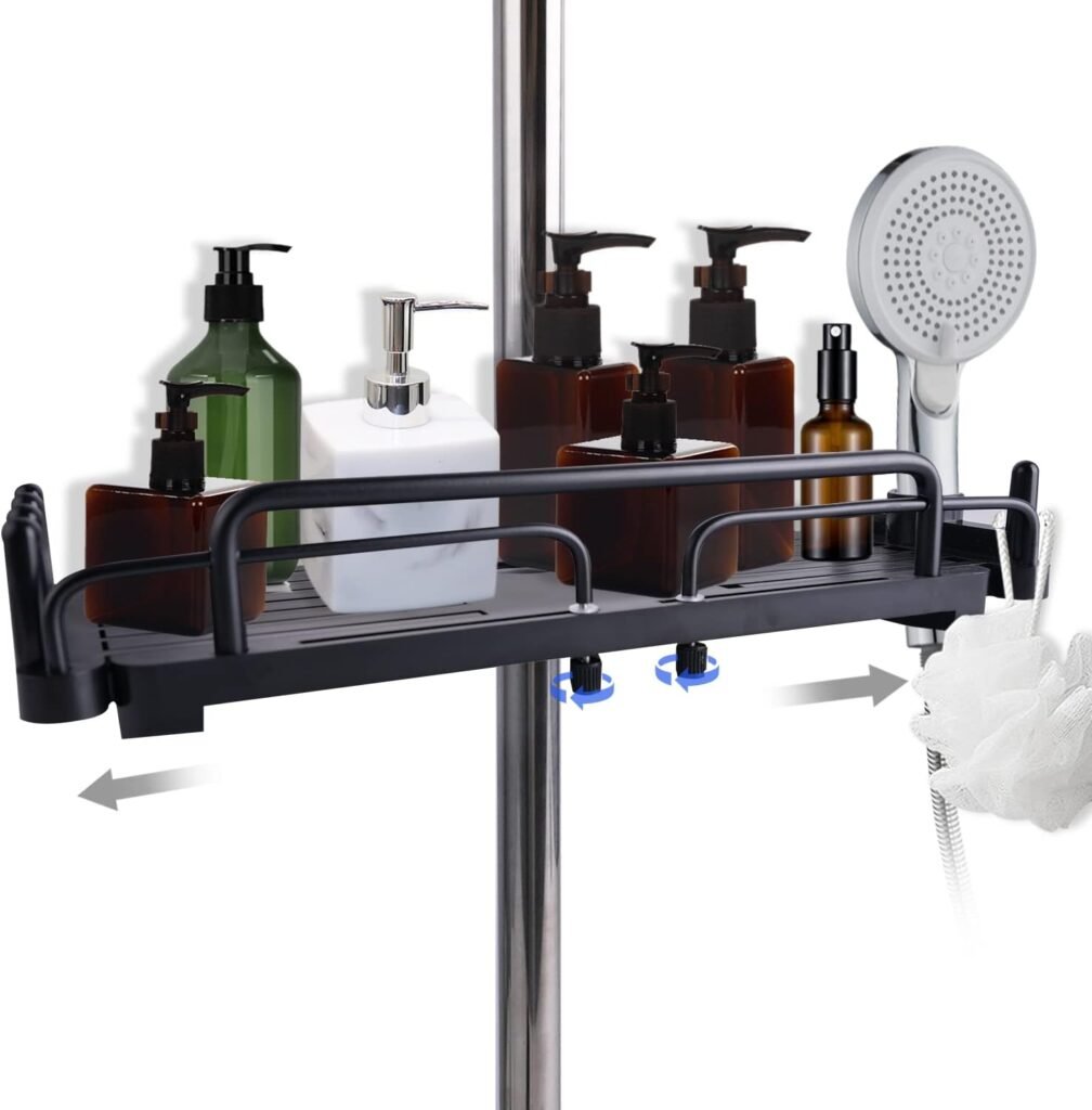 Douche caddy zwart zonder boren voor shampoo en zeep 18-25 mm douchestang