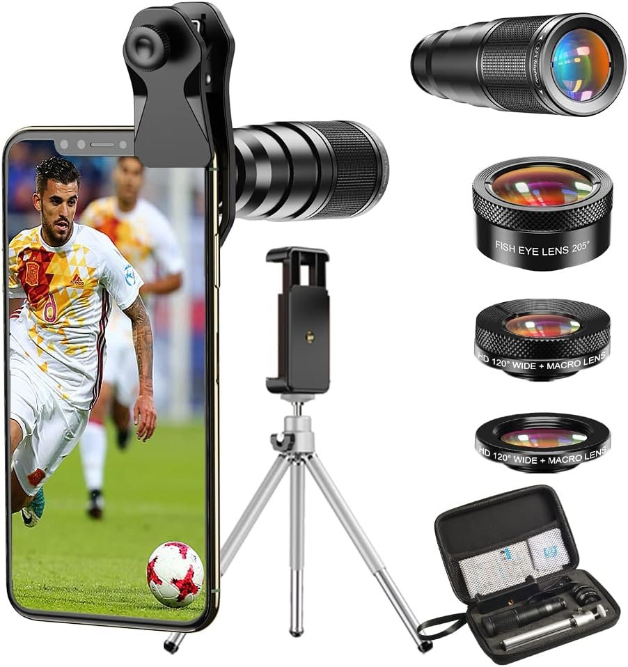 Telefooncamera lens 36x zoom met statief, compatibel met iPhone, Samsung en Huawei, zwart en draagbaar